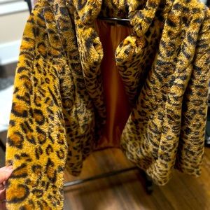Notch Collar Leopard Print Teddy Coat